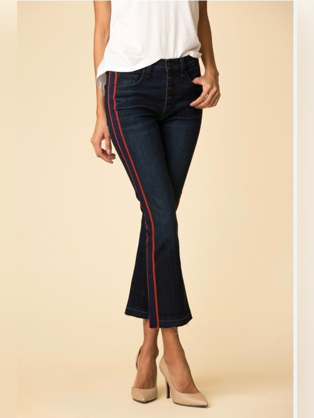 Veronica Beard Carolyn Boot Cut Jeans Tux Stripe Retro Size 25